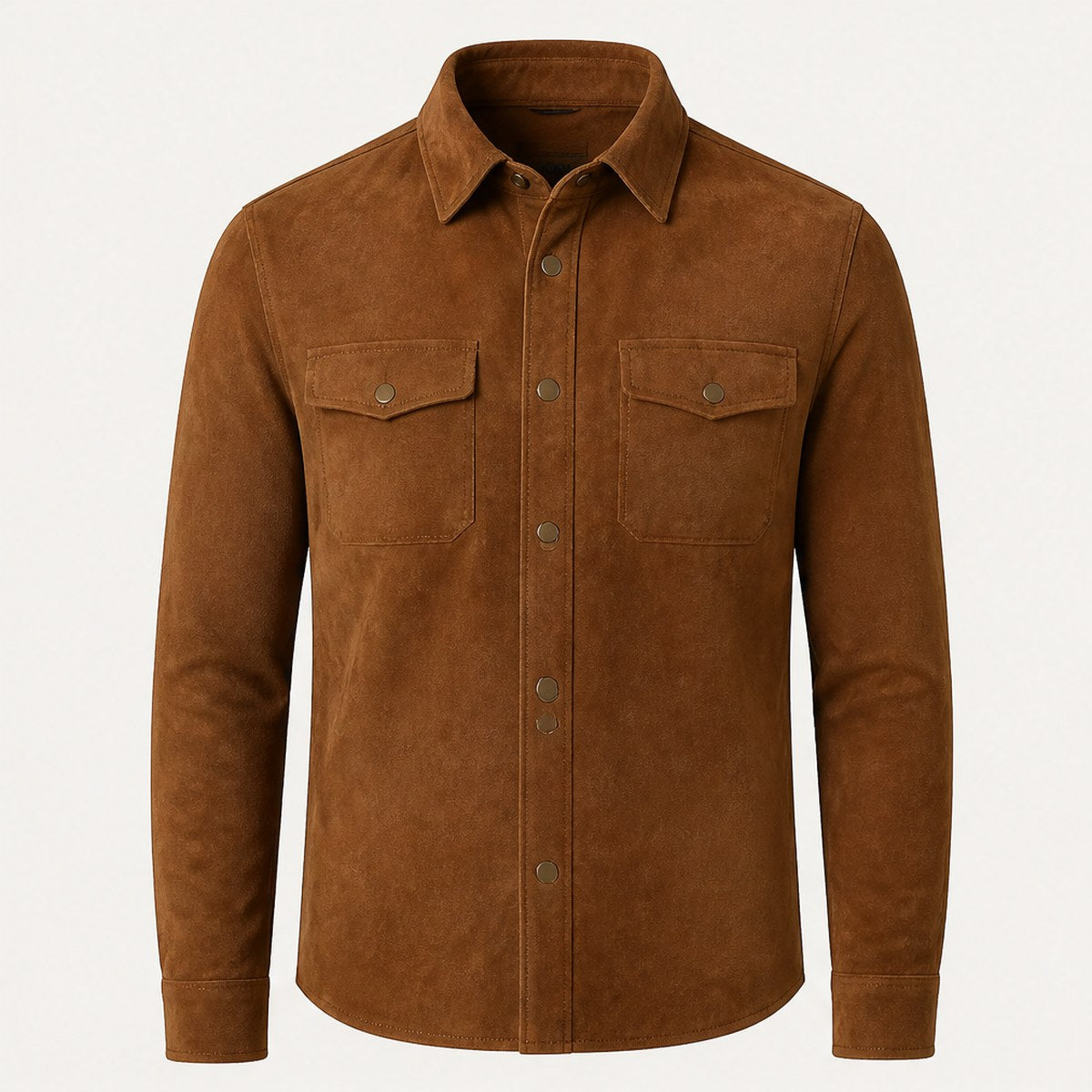 Alba Suede Shirt Jacket — Tobacco