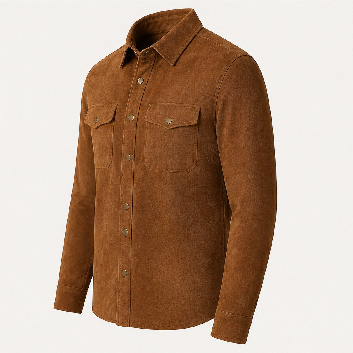Alba Suede Shirt Jacket — Tobacco