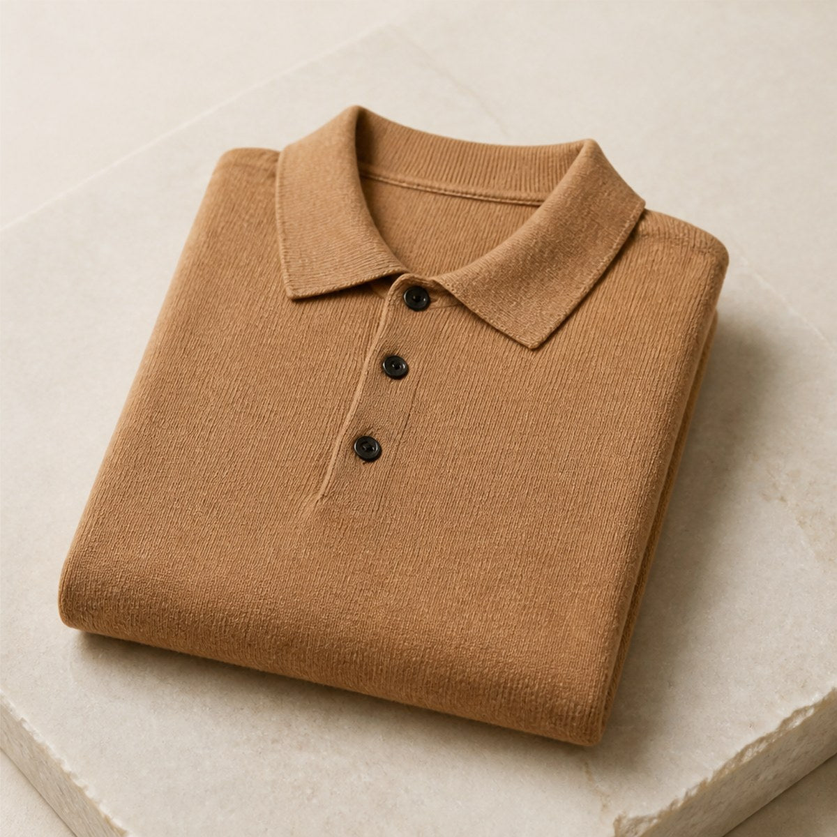 Como Long Sleeve Knit Polo — Camel