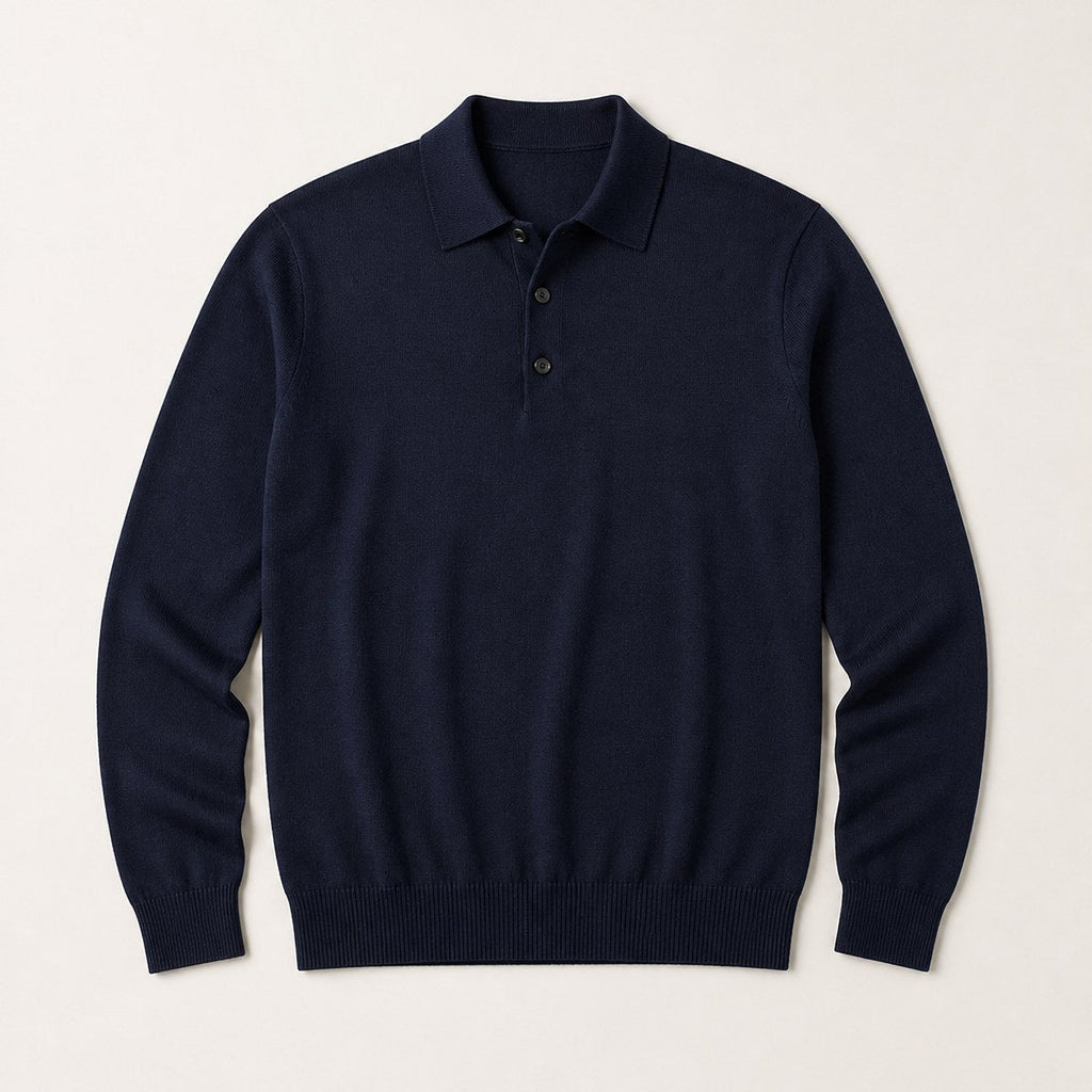 Como Long Sleeve Knit Polo — Navy