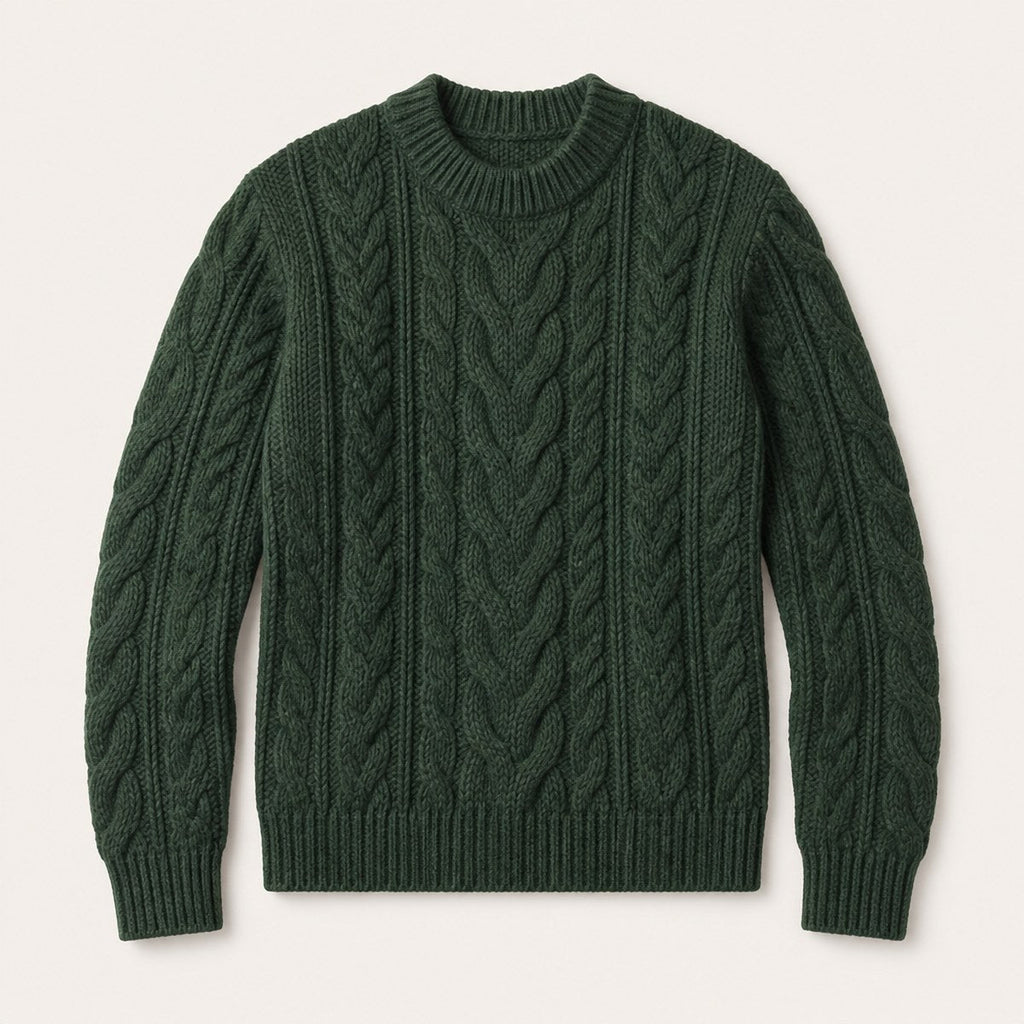 Genova Cable Knit Crew — Forest Green