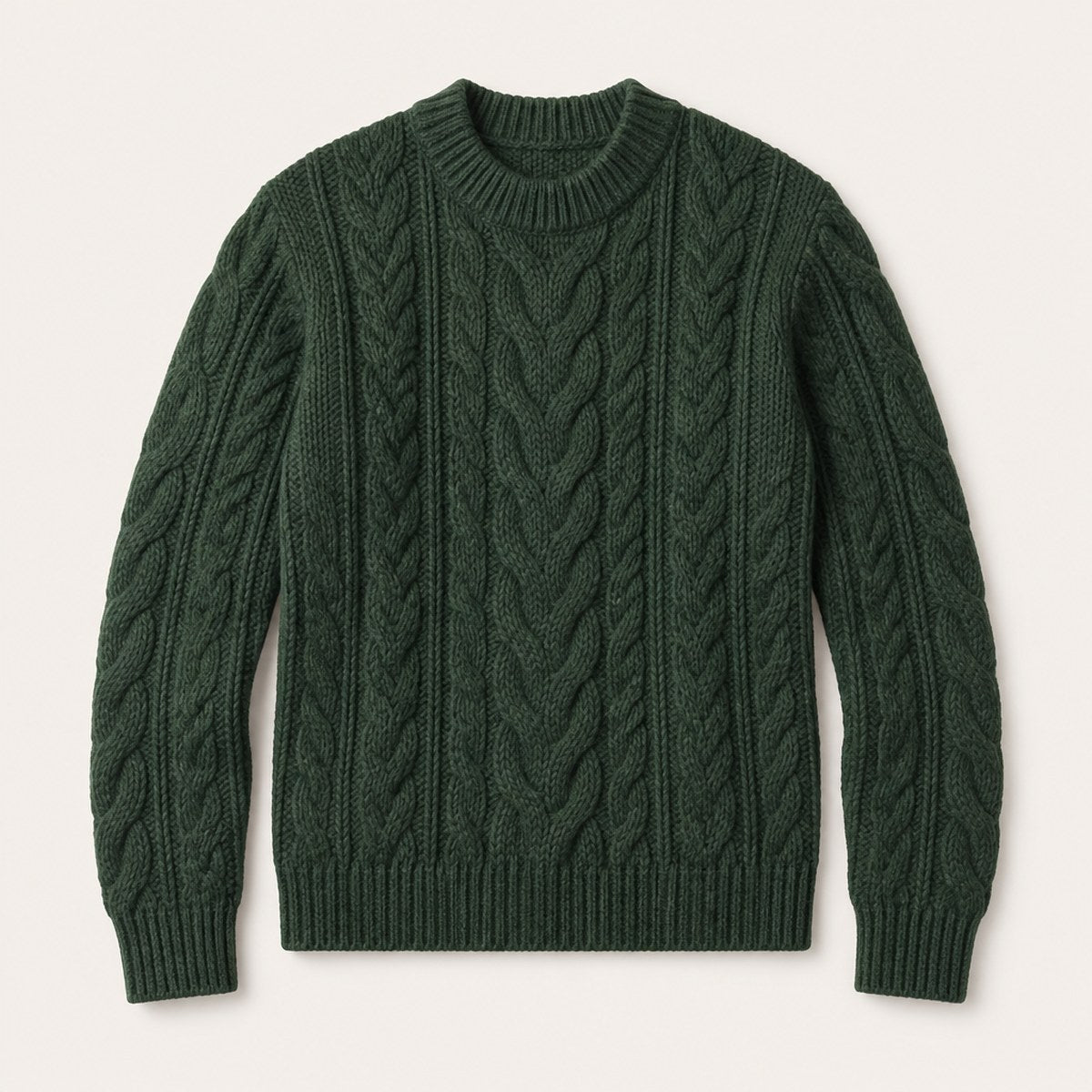 Genova Cable Knit Crew — Forest Green