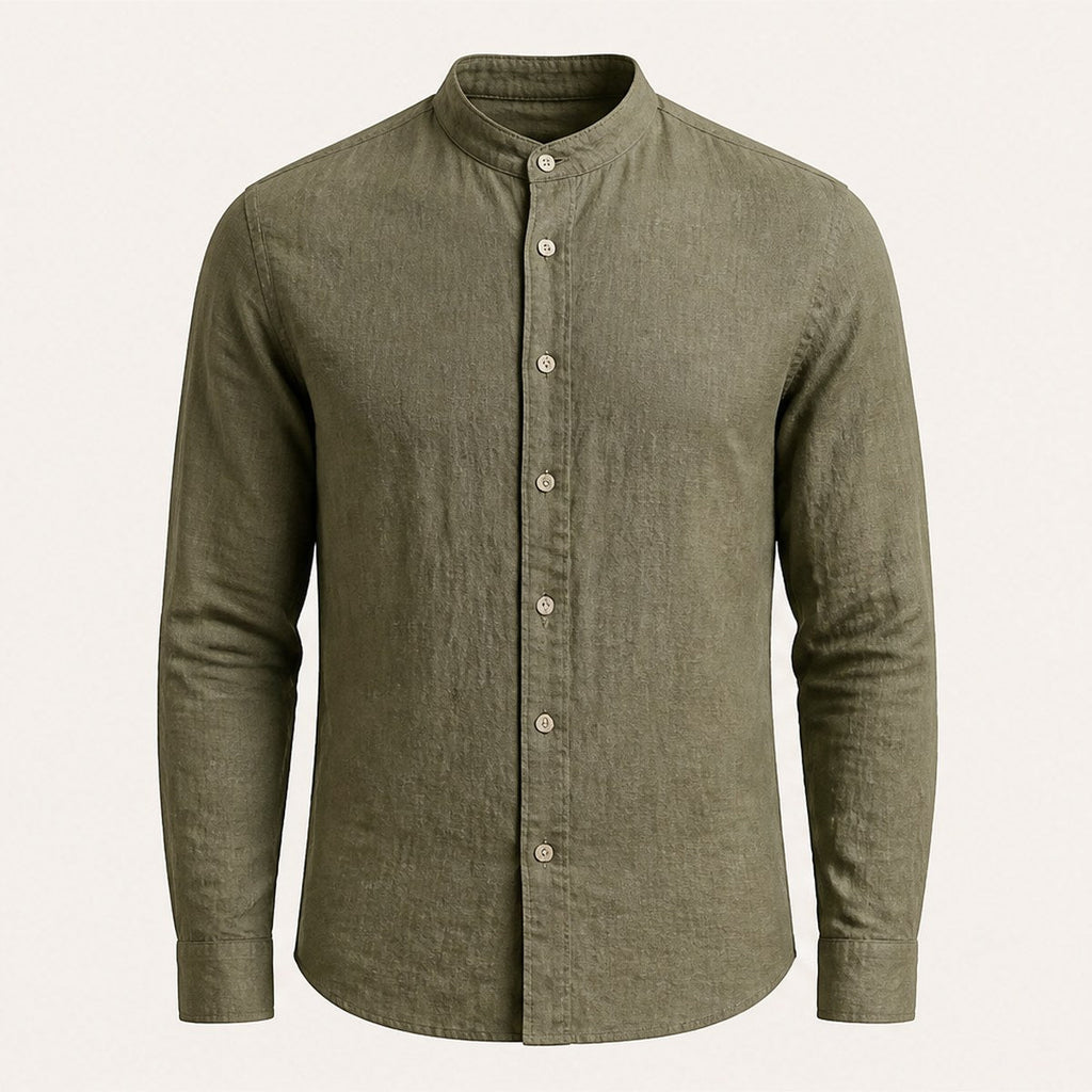 Lucca Band Collar Shirt — Olive