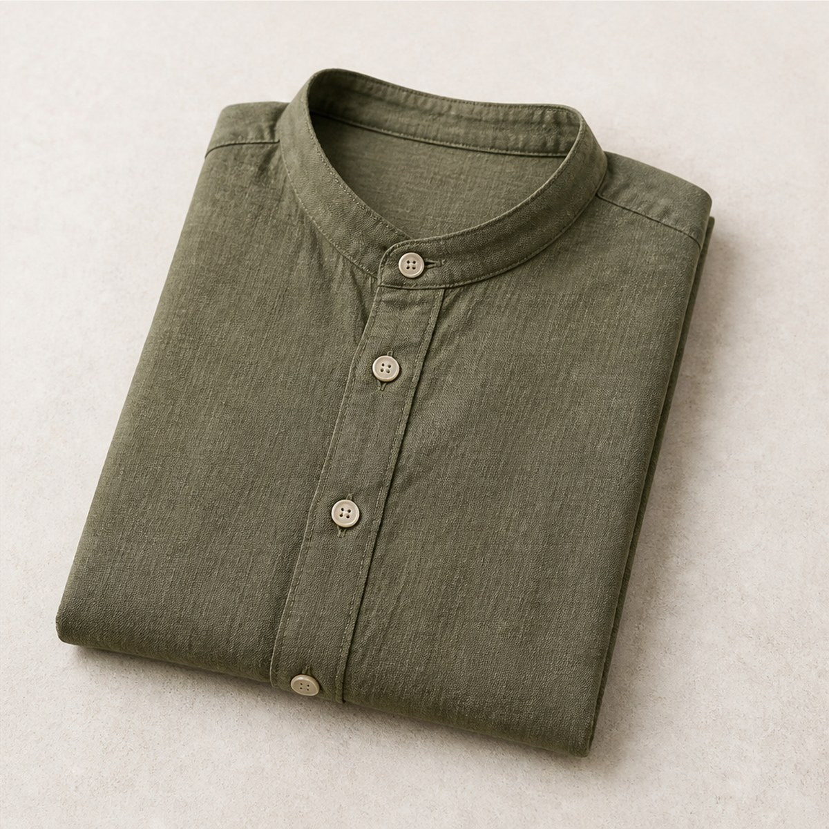 Lucca Band Collar Shirt — Olive