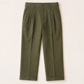 Napoli Pleated Cotton Trousers — Olive