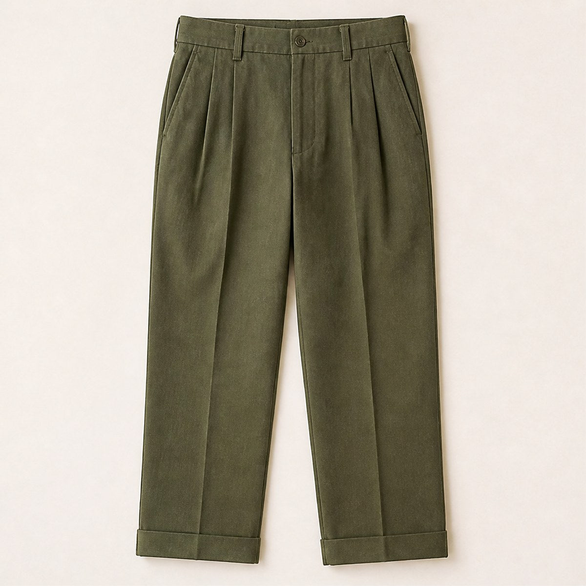 Napoli Pleated Cotton Trousers — Olive