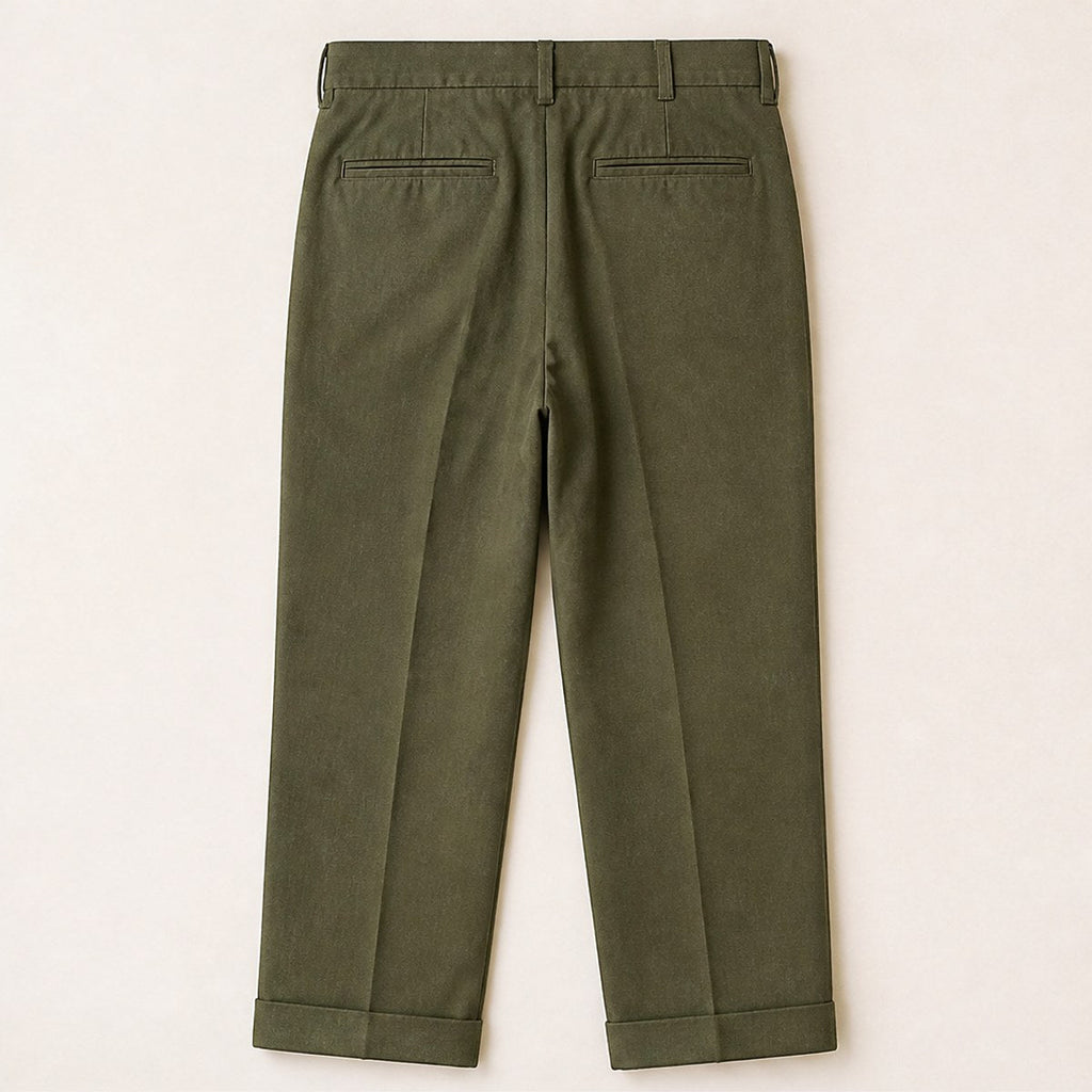 Napoli Pleated Cotton Trousers — Olive