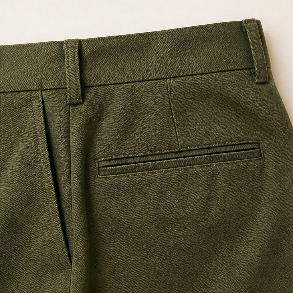 Napoli Pleated Cotton Trousers — Olive