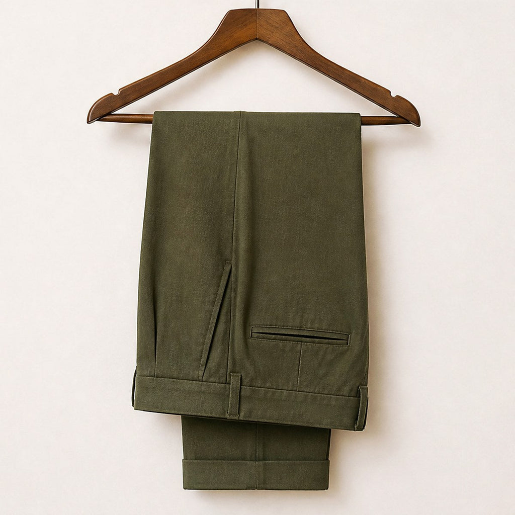 Napoli Pleated Cotton Trousers — Olive
