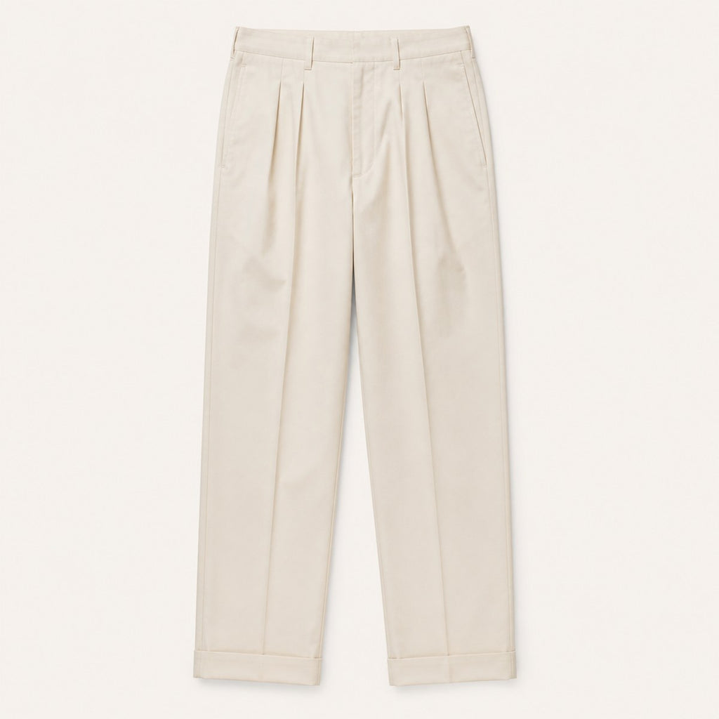 Napoli Pleated Cotton Trousers — Ecru