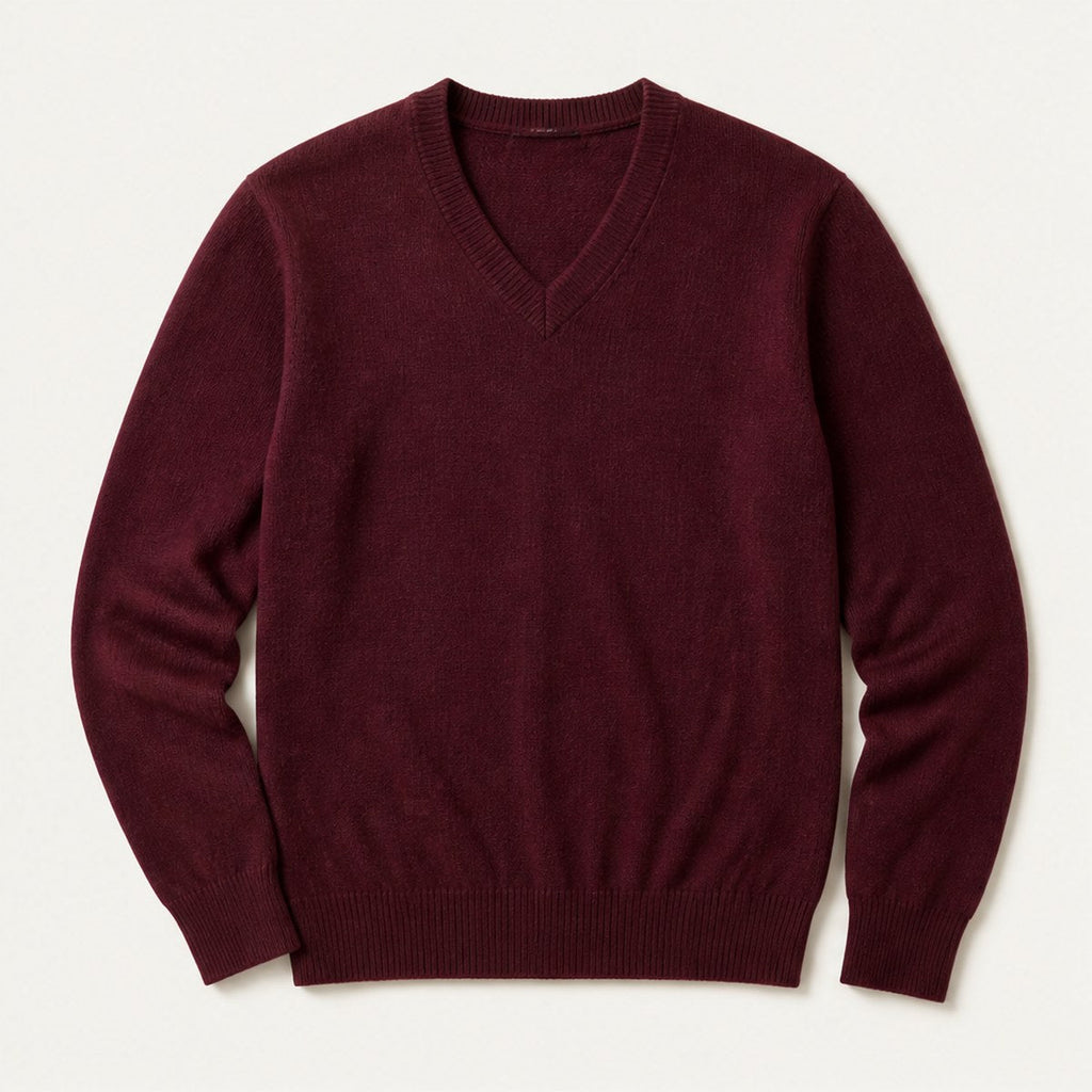Trento Cashmere V-Neck — Burgundy